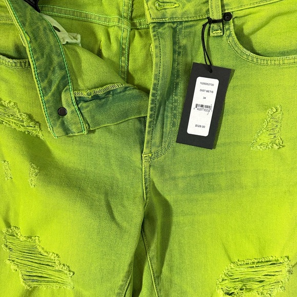 BRAND NEW with tags! Monfrere Greyson Neon Distressed Jeans In Neon Green. - Picture 3 of 7